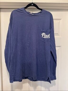 PINK Victoria's Secret Long Sleeve Pocket Tee in Blue